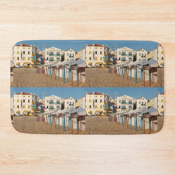 Item preview, Beach Tents And Buildings In Nazaré Beach Portugal designed and sold by PsychoAlien.com.