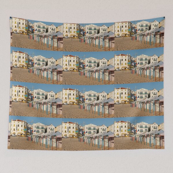 Item preview, Beach Tents And Buildings In Nazaré Beach Portugal designed and sold by PsychoAlien.com.