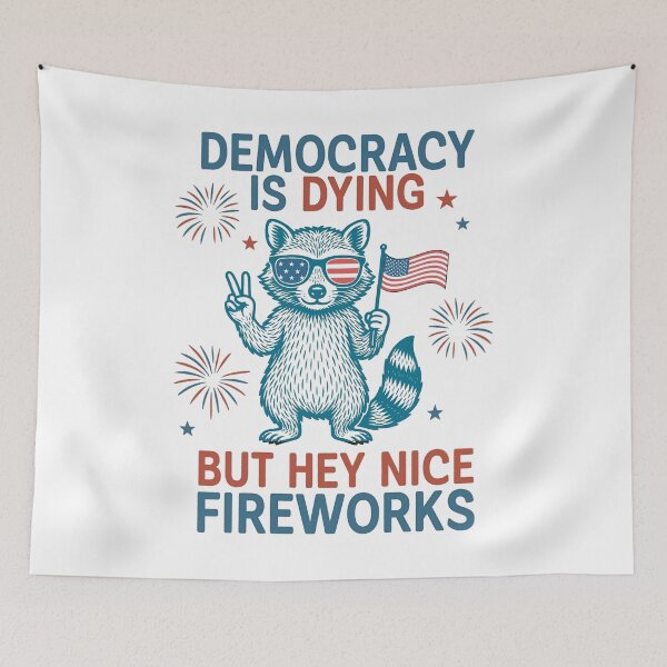 Item preview, Protest Shirt for 4th of July, Political, Funny Raccoon, Democracy is Dying, Independence Day Patriotic designed and sold by SenanDan.