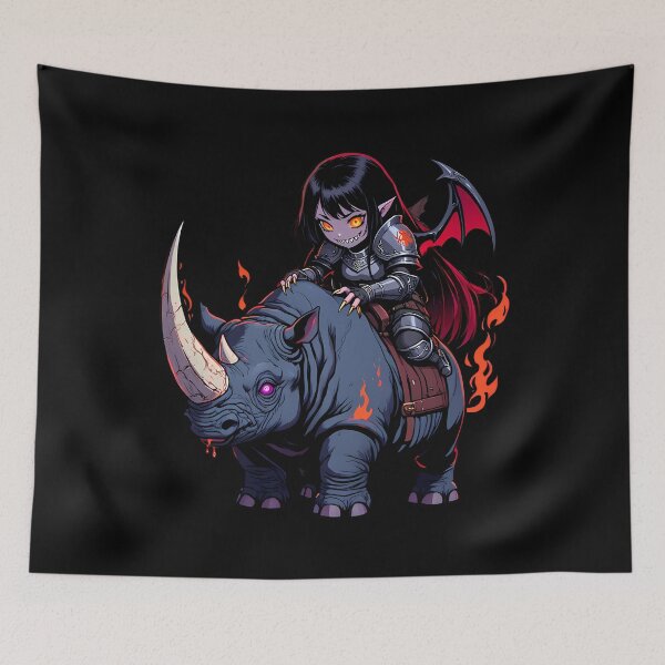 Item preview, Female Demon Ride On Evil Rhino designed and sold by Funny Vintage Stickers And T-Shirts.