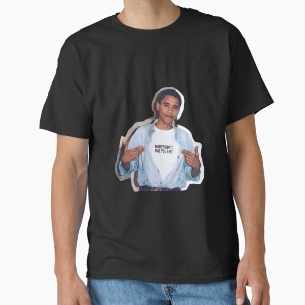 Vista previa del artículo con la obra «Pegatina para camiseta con el meme de Obama: "Las mujeres no te deben nada"», diseñado y vendido por isadroz.