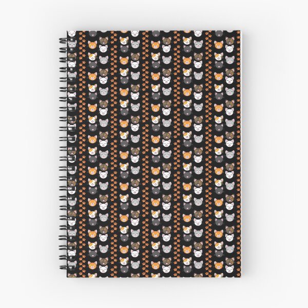 Item preview, Smiling Cat Face Icons & Orange Paw Prints on Black Background designed and sold by larissa-myrie.