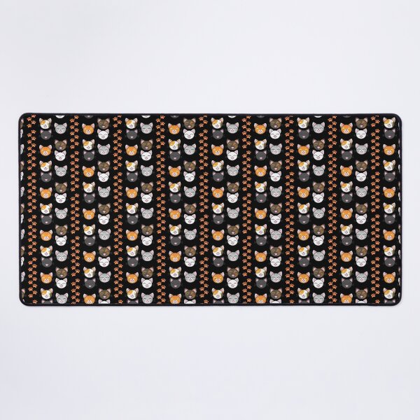 Item preview, Smiling Cat Face Icons & Orange Paw Prints on Black Background designed and sold by larissa-myrie.