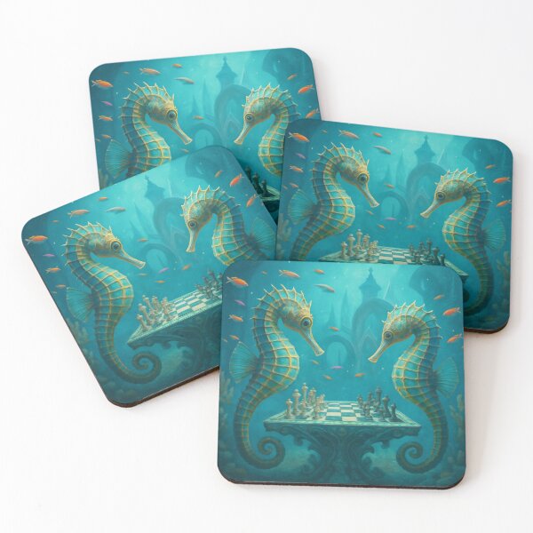 Item preview, Seahorses playing chess designed and sold by Alpaca Ridge.