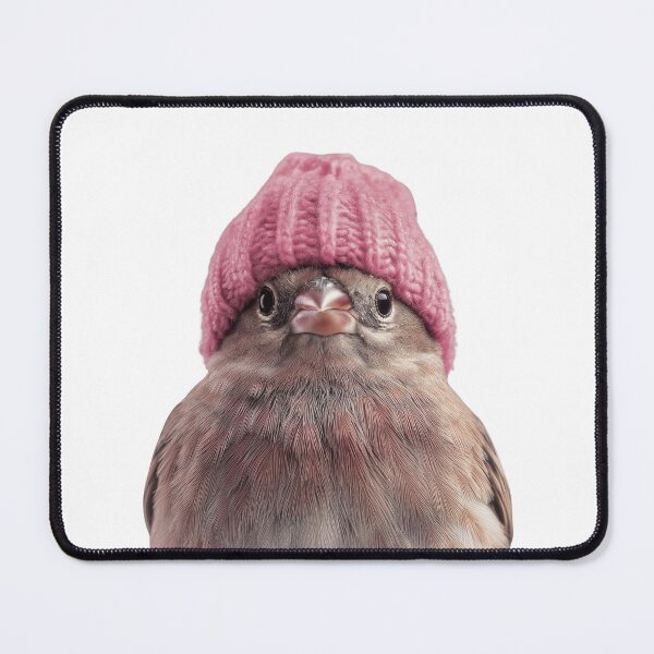 Item preview, Cozy House Finch Wearing Pink Winter Hat Trendy Animal Fashion Artwork designed and sold by LazyOwlStore.