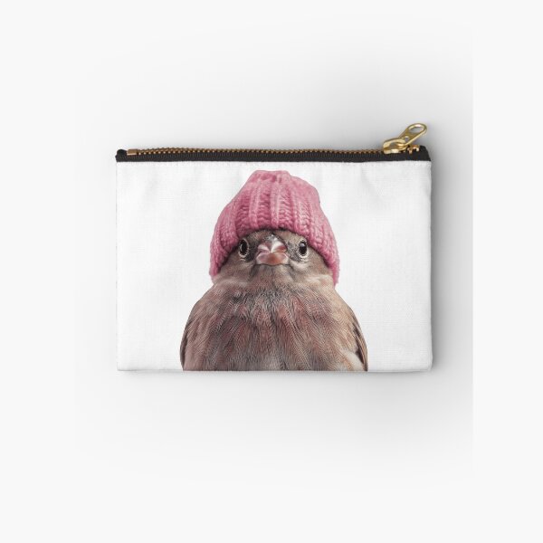 Item preview, Cozy House Finch Wearing Pink Winter Hat Trendy Animal Fashion Artwork designed and sold by LazyOwlStore.