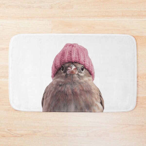 Item preview, Cozy House Finch Wearing Pink Winter Hat Trendy Animal Fashion Artwork designed and sold by LazyOwlStore.
