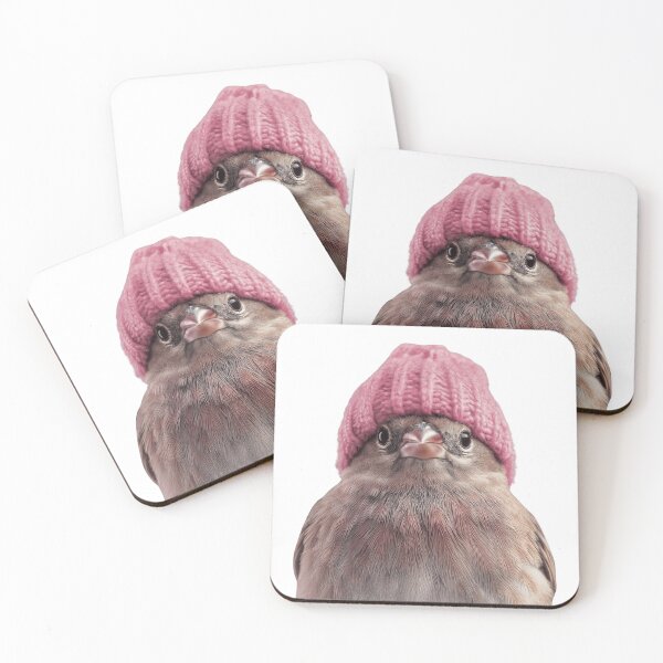 Item preview, Cozy House Finch Wearing Pink Winter Hat Trendy Animal Fashion Artwork designed and sold by LazyOwlStore.