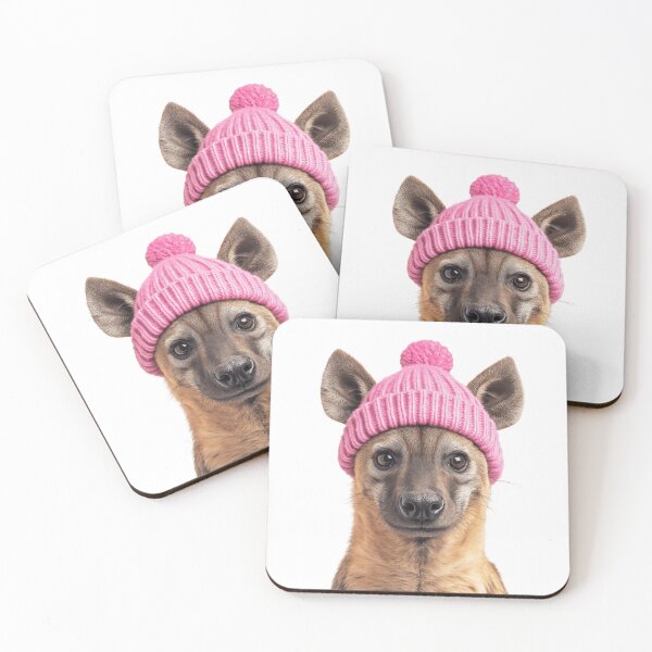 Item preview, Cozy Hyena Wearing Pink Winter Hat Trendy Animal Fashion Artwork designed and sold by LazyOwlStore.