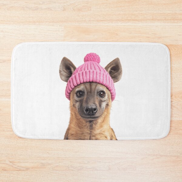 Item preview, Cozy Hyena Wearing Pink Winter Hat Trendy Animal Fashion Artwork designed and sold by LazyOwlStore.