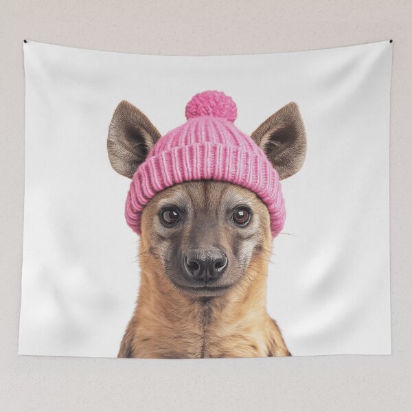 Item preview, Cozy Hyena Wearing Pink Winter Hat Trendy Animal Fashion Artwork designed and sold by LazyOwlStore.