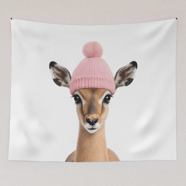 Item preview, Cozy Impala Wearing Pink Winter Hat Trendy Animal Fashion Artwork designed and sold by LazyOwlStore.