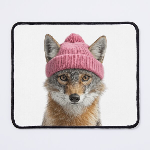 Item preview, Cozy Jackal Wearing Pink Winter Hat Trendy Animal Fashion Artwork designed and sold by LazyOwlStore.