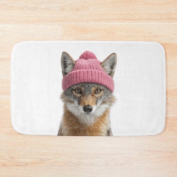 Item preview, Cozy Jackal Wearing Pink Winter Hat Trendy Animal Fashion Artwork designed and sold by LazyOwlStore.