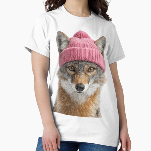 Item preview, Cozy Jackal Wearing Pink Winter Hat Trendy Animal Fashion Artwork designed and sold by LazyOwlStore.