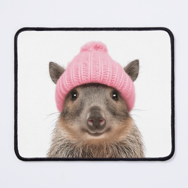 Item preview, Cozy Javelina Wearing Pink Winter Hat Trendy Animal Fashion Artwork designed and sold by LazyOwlStore.