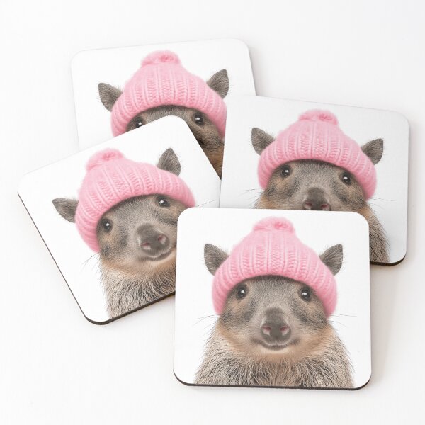 Item preview, Cozy Javelina Wearing Pink Winter Hat Trendy Animal Fashion Artwork designed and sold by LazyOwlStore.