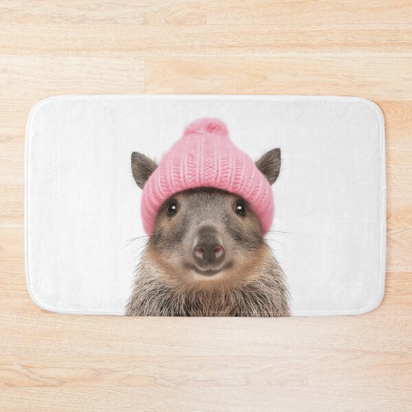 Item preview, Cozy Javelina Wearing Pink Winter Hat Trendy Animal Fashion Artwork designed and sold by LazyOwlStore.