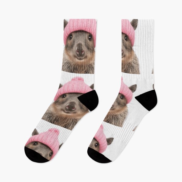 Item preview, Cozy Javelina Wearing Pink Winter Hat Trendy Animal Fashion Artwork designed and sold by LazyOwlStore.