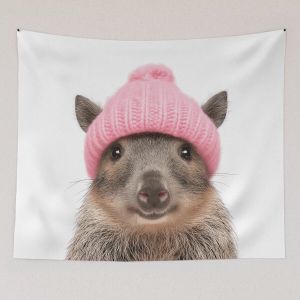 Item preview, Cozy Javelina Wearing Pink Winter Hat Trendy Animal Fashion Artwork designed and sold by LazyOwlStore.