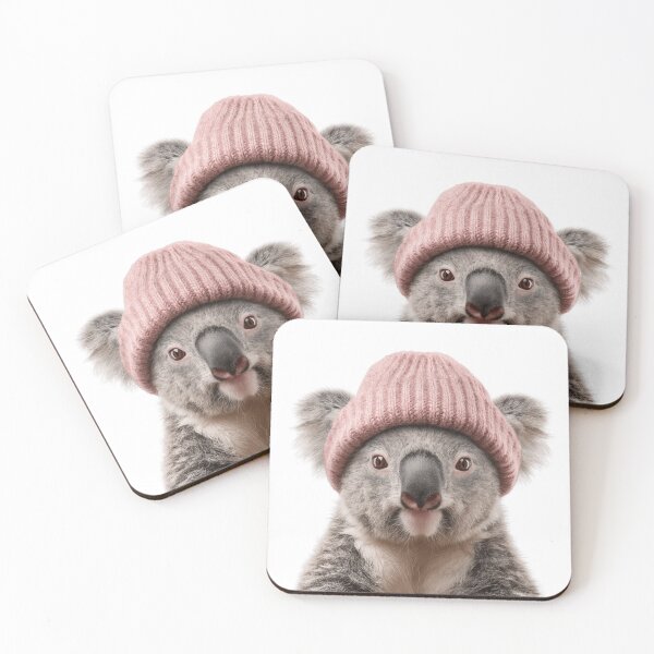 Item preview, Cozy Koala Wearing Pink Winter Hat Trendy Animal Fashion Artwork designed and sold by LazyOwlStore.