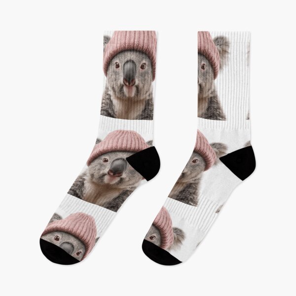 Item preview, Cozy Koala Wearing Pink Winter Hat Trendy Animal Fashion Artwork designed and sold by LazyOwlStore.