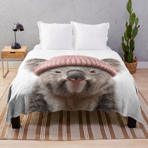 Item preview, Cozy Koala Wearing Pink Winter Hat Trendy Animal Fashion Artwork designed and sold by LazyOwlStore.