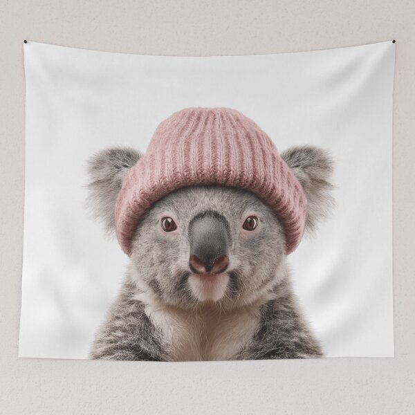 Item preview, Cozy Koala Wearing Pink Winter Hat Trendy Animal Fashion Artwork designed and sold by LazyOwlStore.
