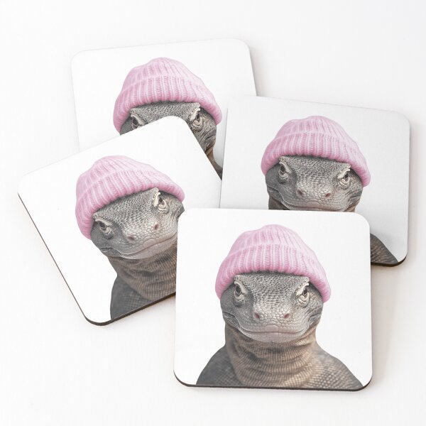 Item preview, Cozy Komodo Dragon Wearing Pink Winter Hat Trendy Animal Fashion Artwork designed and sold by LazyOwlStore.