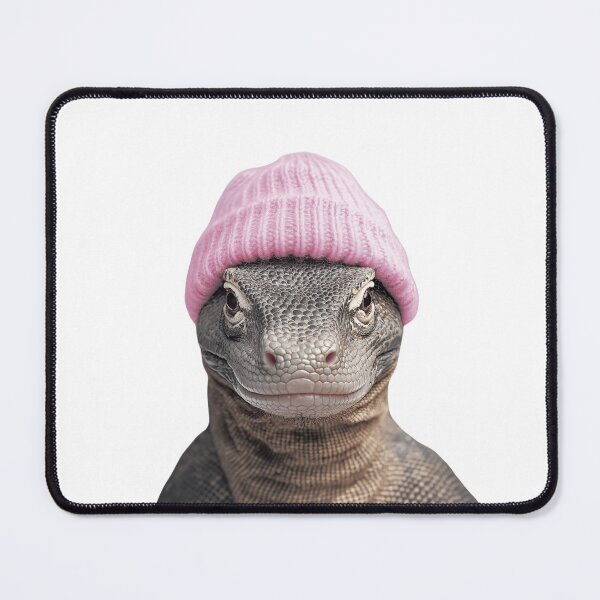 Item preview, Cozy Komodo Dragon Wearing Pink Winter Hat Trendy Animal Fashion Artwork designed and sold by LazyOwlStore.