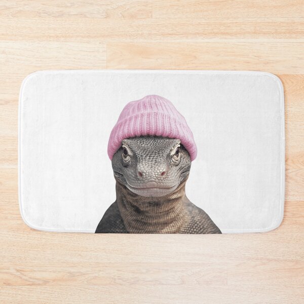 Item preview, Cozy Komodo Dragon Wearing Pink Winter Hat Trendy Animal Fashion Artwork designed and sold by LazyOwlStore.