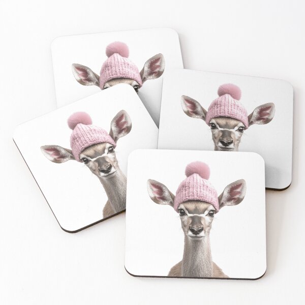 Item preview, Cozy Kudu Wearing Pink Winter Hat Trendy Animal Fashion Artwork designed and sold by LazyOwlStore.