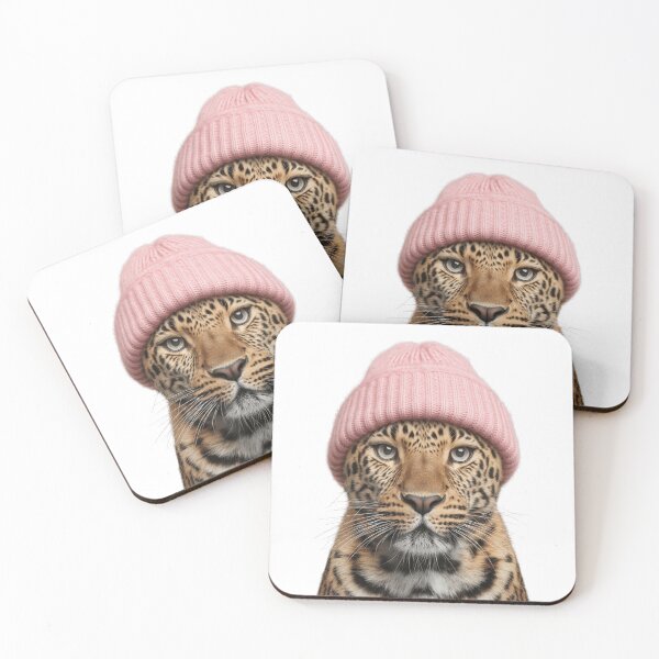 Item preview, Cozy Leopard Wearing Pink Winter Hat Trendy Animal Fashion Artwork designed and sold by LazyOwlStore.