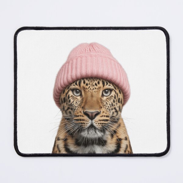 Item preview, Cozy Leopard Wearing Pink Winter Hat Trendy Animal Fashion Artwork designed and sold by LazyOwlStore.