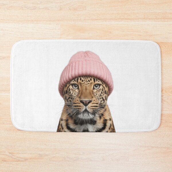 Item preview, Cozy Leopard Wearing Pink Winter Hat Trendy Animal Fashion Artwork designed and sold by LazyOwlStore.