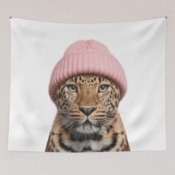 Item preview, Cozy Leopard Wearing Pink Winter Hat Trendy Animal Fashion Artwork designed and sold by LazyOwlStore.