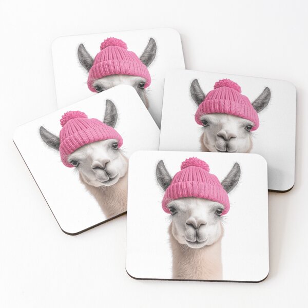 Item preview, Cozy Llama Wearing Pink Winter Hat Trendy Animal Fashion Artwork designed and sold by LazyOwlStore.