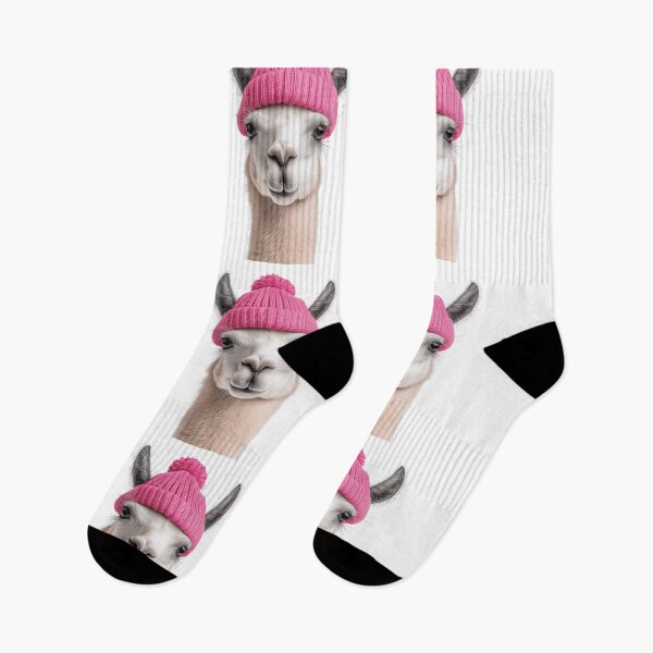 Item preview, Cozy Llama Wearing Pink Winter Hat Trendy Animal Fashion Artwork designed and sold by LazyOwlStore.