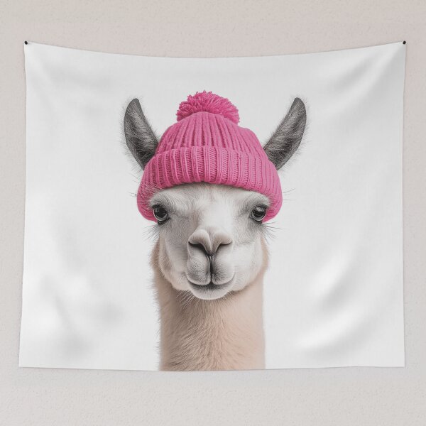 Item preview, Cozy Llama Wearing Pink Winter Hat Trendy Animal Fashion Artwork designed and sold by LazyOwlStore.