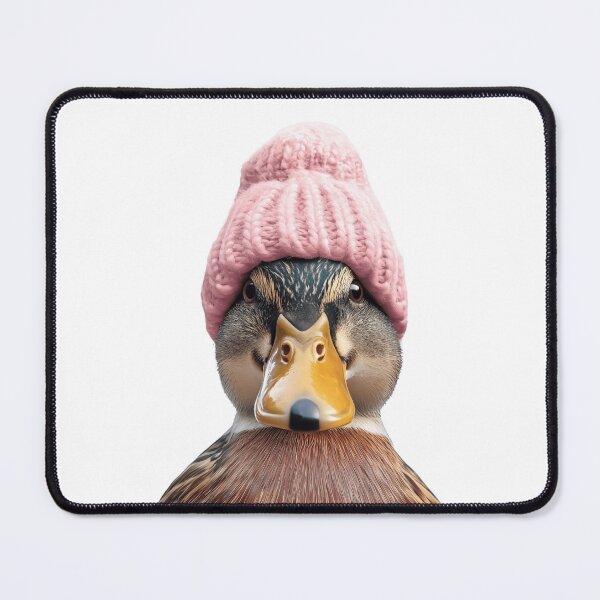 Item preview, Cozy Mallard bird Wearing Pink Winter Hat Trendy Animal Fashion Artwork designed and sold by LazyOwlStore.