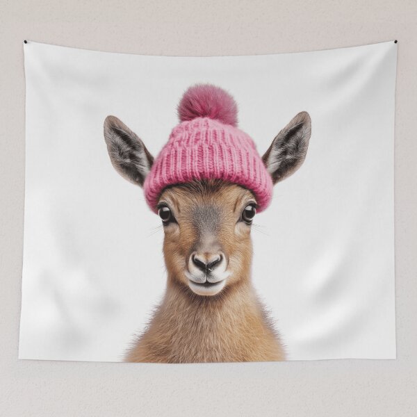 Item preview, Cozy Mara Wearing Pink Winter Hat Trendy Animal Fashion Artwork designed and sold by LazyOwlStore.