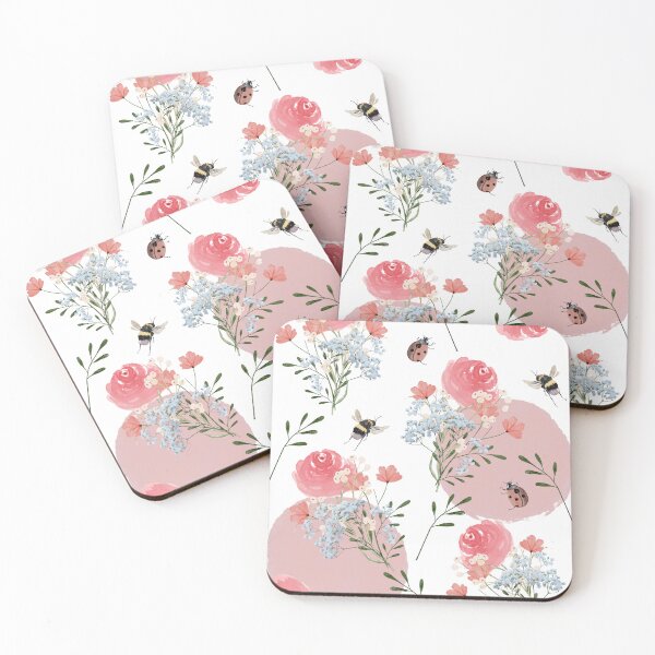 Item preview, Watercolor floral arrangement bees and ladybugs designed and sold by immagymnast.