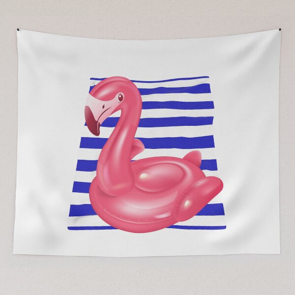 Item preview, Pink Flamingo Pool Float on Striped Beach Towel – Summer Vibes designed and sold by GusiaTreasures.