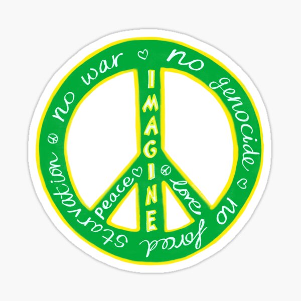 Item preview, Peace sign imagine no genocide no forced starvation green yellow designed and sold by covetedcove.