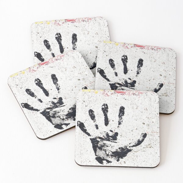 Item preview, A black handprint showing five fingers on a white concrete wall. designed and sold by KinImageCraft.