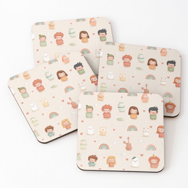 Item preview, Cute Minimal Cartoon Seamless Pattern – Kawaii Pastel Characters with Rainbows and Hearts designed and sold by AnnaAdum.