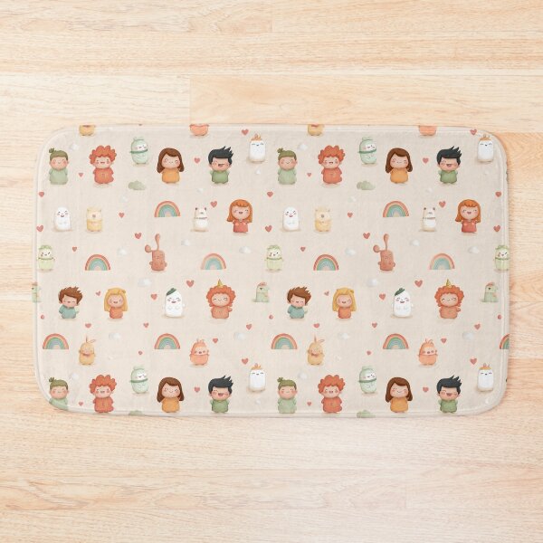Item preview, Cute Minimal Cartoon Seamless Pattern – Kawaii Pastel Characters with Rainbows and Hearts designed and sold by AnnaAdum.