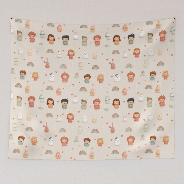 Item preview, Cute Minimal Cartoon Seamless Pattern – Kawaii Pastel Characters with Rainbows and Hearts designed and sold by AnnaAdum.