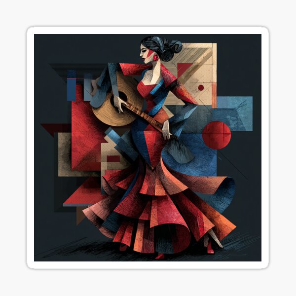 Item preview, Cubist Flamenco: Rhythms in Red and Blue designed and sold by RCreativeArt.