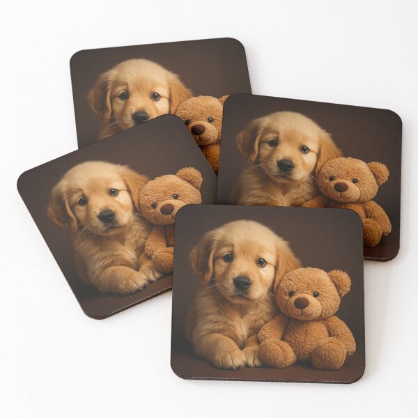 Item preview, Golden Retriever Puppy with teddy bear designed and sold by soulofalion.